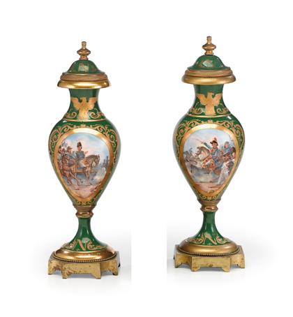 Appraisal: Pair of Sevres style Napoleonic porcelain urns late th early