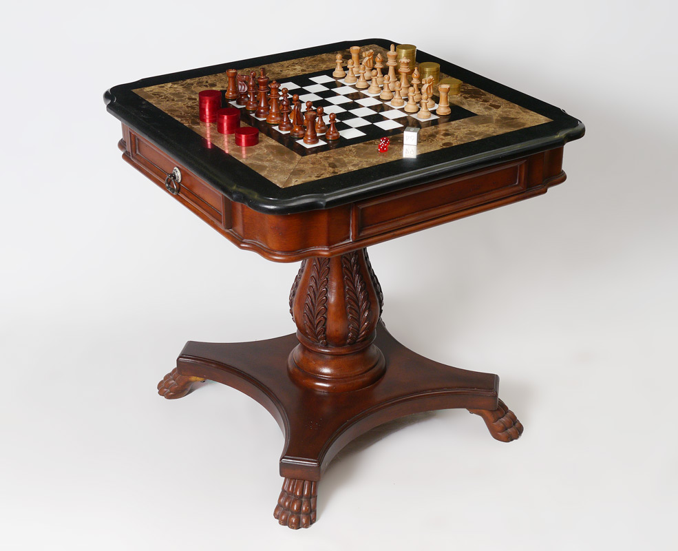 Appraisal: INLAID MARBLE CHESS TABLE Late th century production shaped inlaid