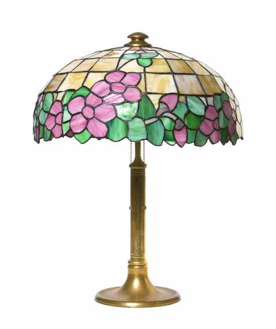 Appraisal: An American Leaded Glass Lamp the domed geometric shade with