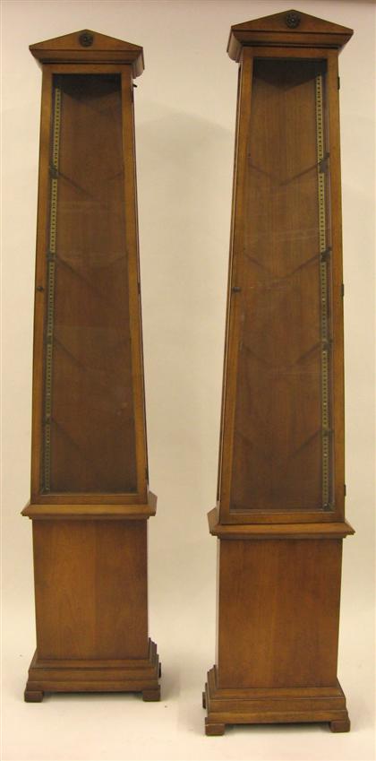 Appraisal: Pair of Neoclassical style fruitwood display cases Each of obelisk