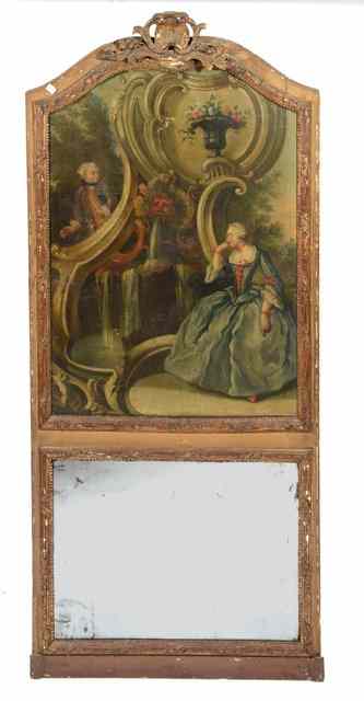 Appraisal: AN ANTIQUE FRENCH TRUMEAU MIRROR inset painting on canvas of