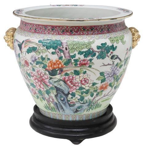 Appraisal: Chinese famille rose porcelain fish bowl with gilt rim and