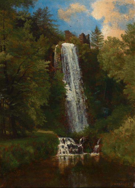 Appraisal: ALBERT BIERSTADT American - Waterfall oil on board signed lower