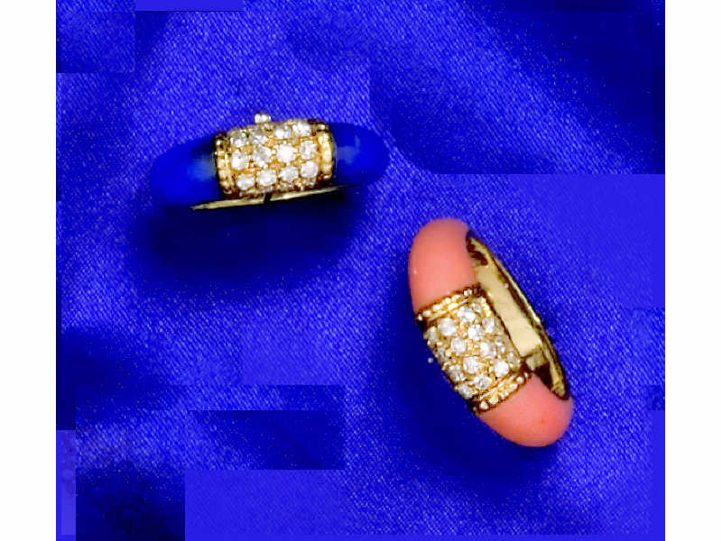 Appraisal: LAPIS AND CORAL BAND RINGS One k yellow gold ring