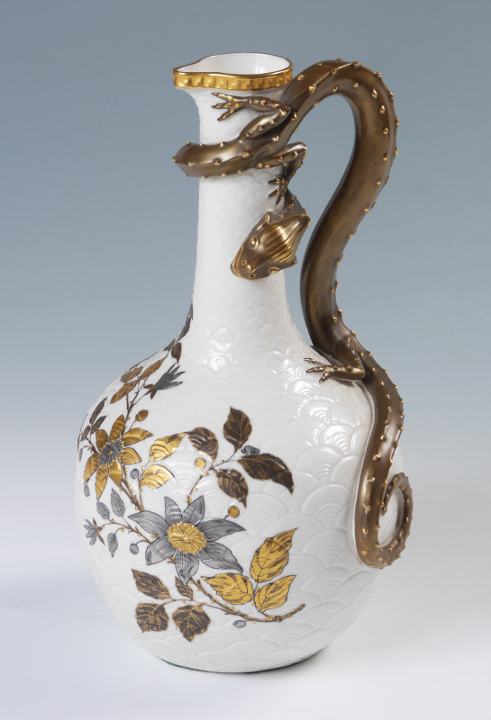 Appraisal: ROYAL WORCESTER DRAGON VASE Quilted body floral motif applied figural