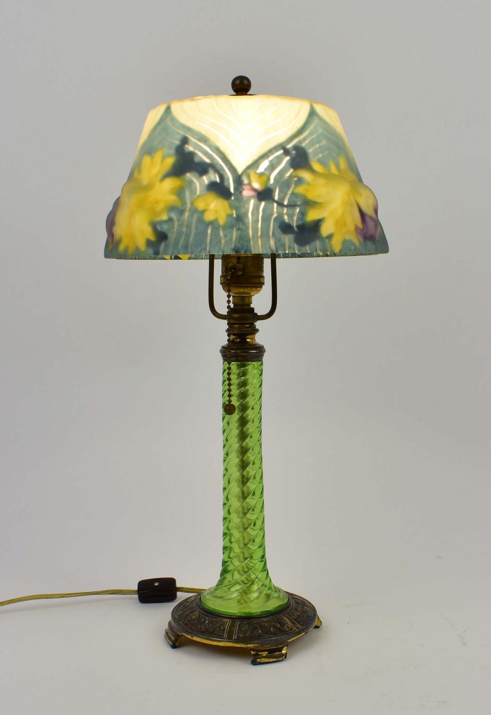 Appraisal: PAIRPOINT PUFFY REVERSE PAINTED TABLE LAMP - The shade marked