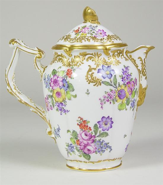 Appraisal: Sevres Chocolate Pot Hand painted with multi-floral bouquets in pinks