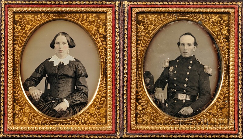 Appraisal: Two Sixth Plate Daguerreotype Portraits of a Union Officer and