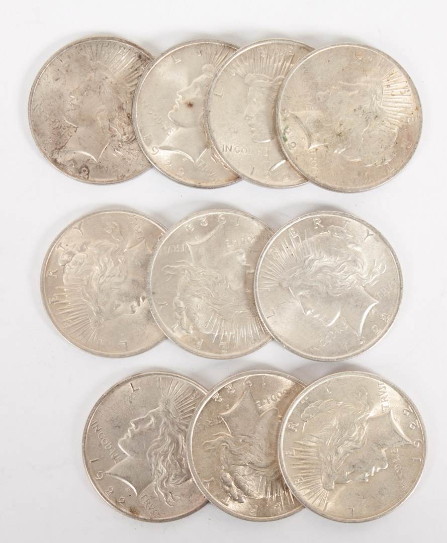 Appraisal: U S Silver Dollars Ten Peace type four MS- six