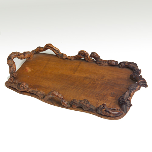 Appraisal: American rhododendron root tray with chestnut plank bottom surrounded by