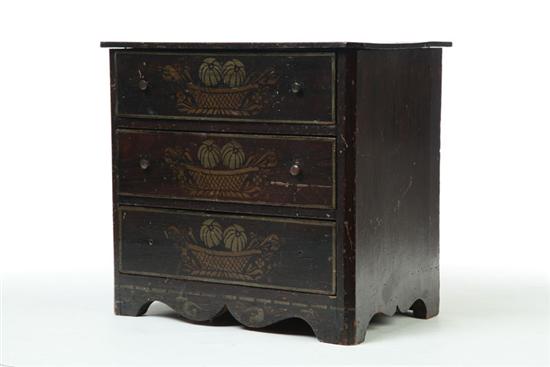 Appraisal: MINIATURE DECORATED CHEST OF DRAWERS American nd quarter- th century