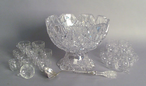 Appraisal: Cut glass punch bowl on stand with sterling ladle and