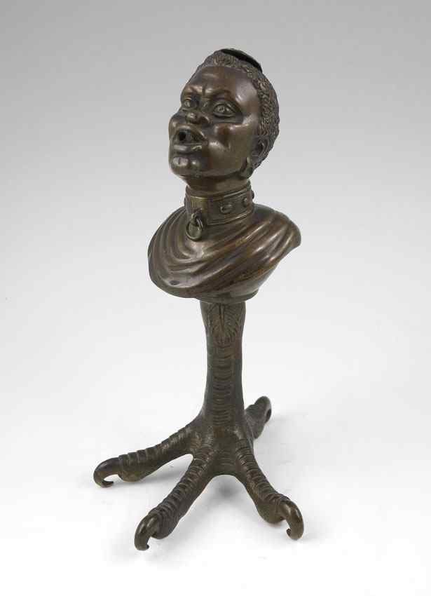 Appraisal: BRONZE AFRICAN AMERICAN FIGURAL OIL LAMP Figure of a African