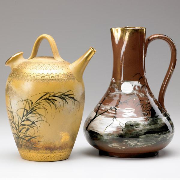 Appraisal: ROOKWOOD Two early Limoges-style pieces a pitcher by Maria Longworth