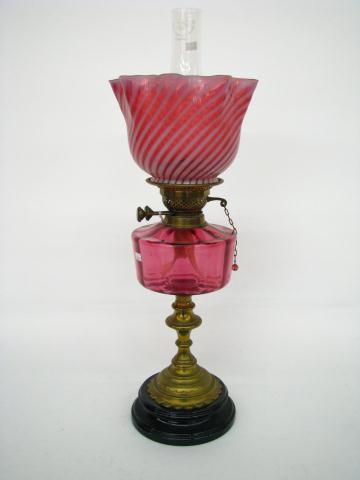 Appraisal: Victorian Cranberry Glass Table Lamp with fluted cranberry swirl shade