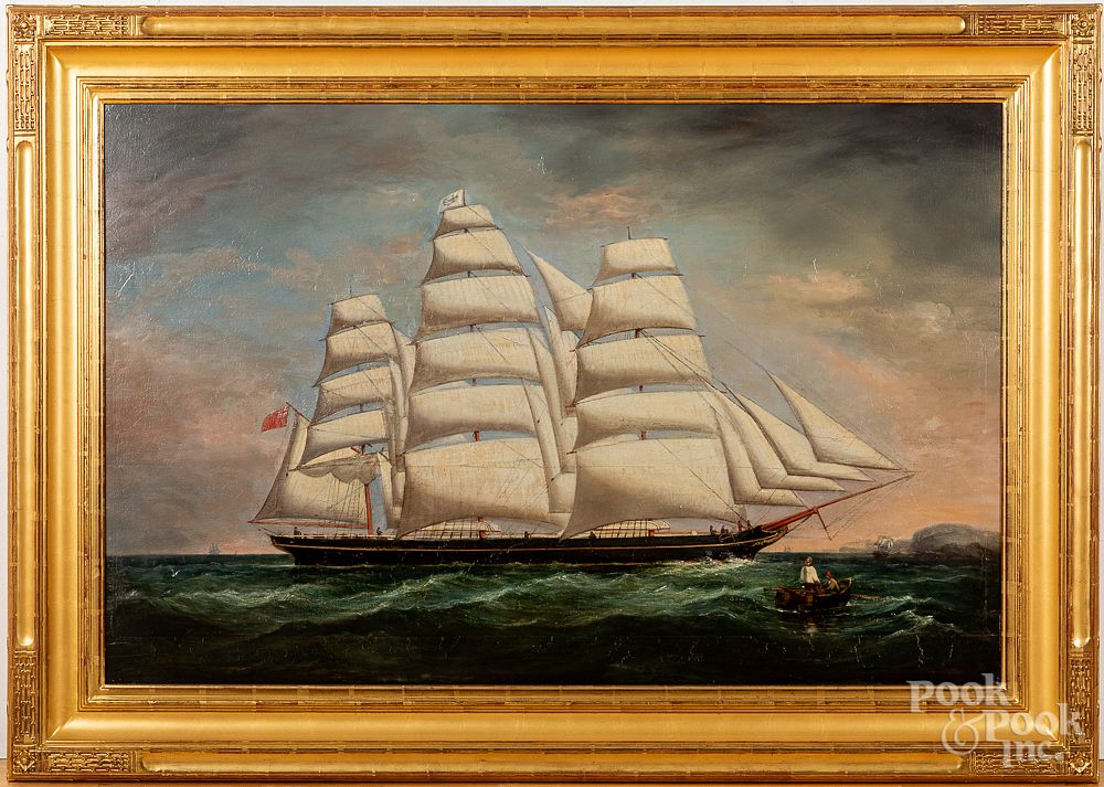 Appraisal: Large oil on canvas ship portrait th c x Large