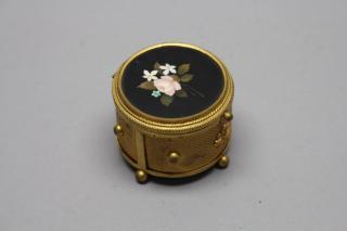 Appraisal: Guttin Gilt-Bronze and Pietra Dura Mounted Jewelry Box Of circular