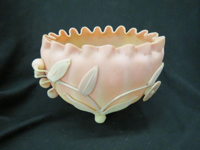 Appraisal: Peachblow Art Glass Centerpiece Bowl applied berry floral footed x