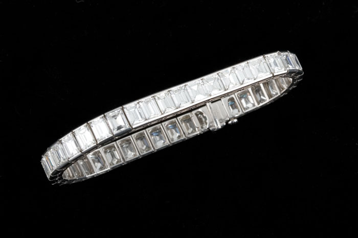 Appraisal: DIAMOND AND PLATINUM LINE BRACELET The platinum bracelet set with