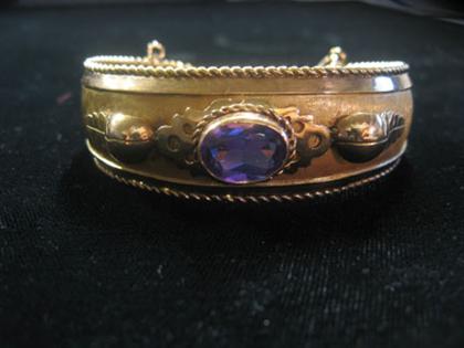 Appraisal: karat yellow gold bangle bracelet th century Wide tapering band