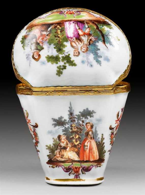 Appraisal: PORCELAIN JAR WITH 'WATTEAU' SCENES Meissen mid- th century Gilt