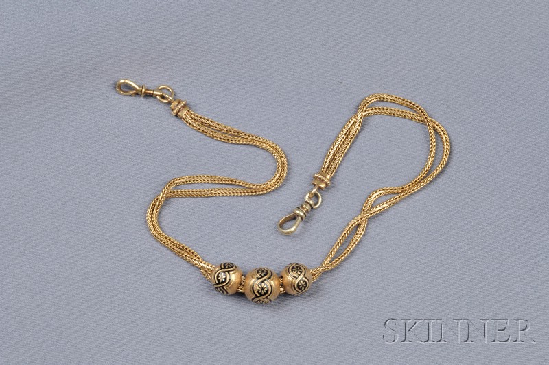 Appraisal: Antique kt Gold Fob Chain and Slides the double foxtail