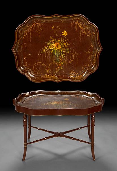 Appraisal: A Victorian papier m ch tray on later stand tray