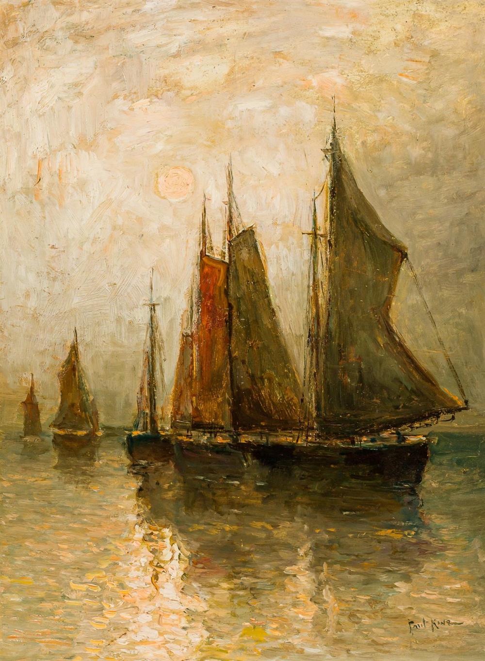 Appraisal: PAUL BERNARD KING American - Ships Sailing at Sunset oil