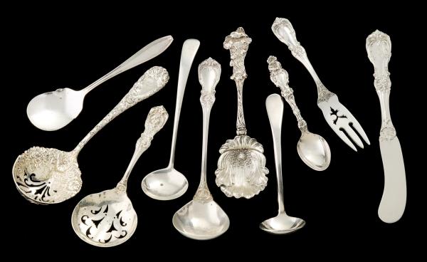 Appraisal: ART NOUVEAU AND OTHER ORNATE STERLING SERVERSThe collection as shown