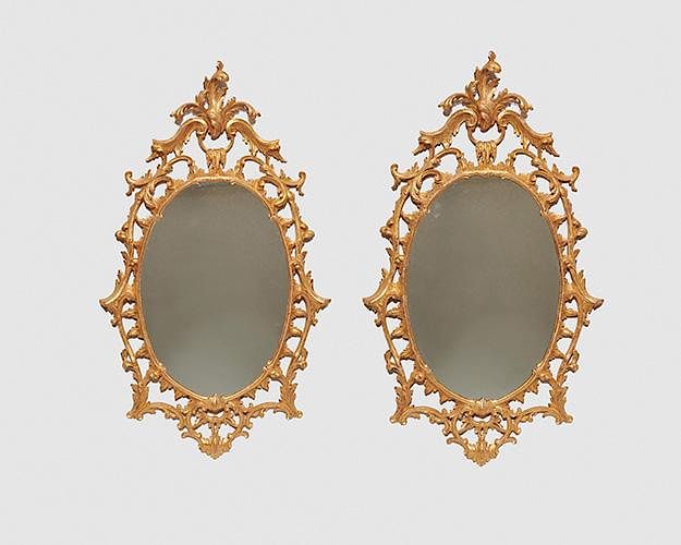 Appraisal: Pair of Chippendale Style Carved Giltwood Oval Wall Mirrors Anthony