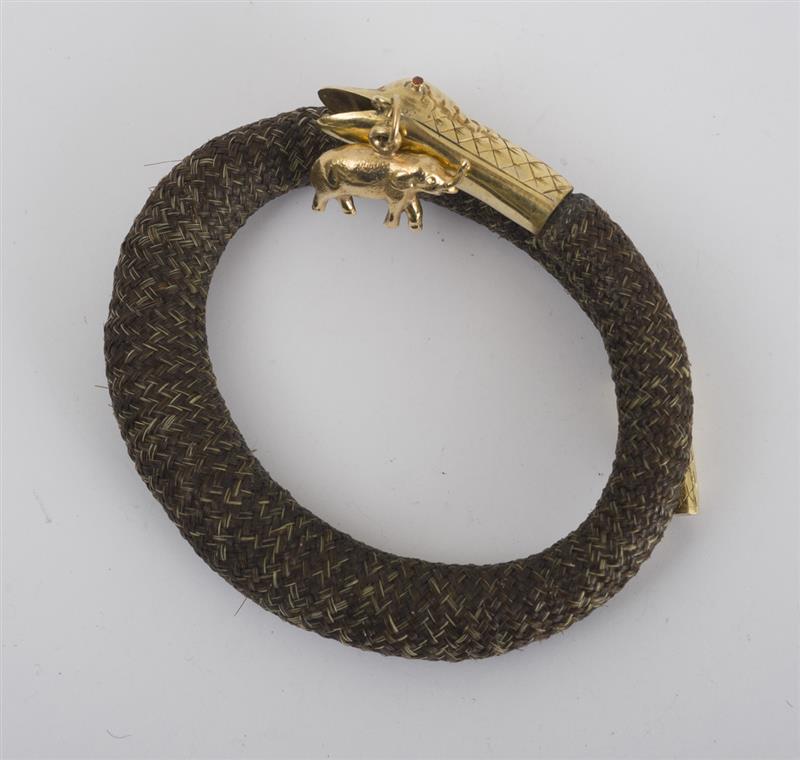 Appraisal: Victorian Hair and Gold Snake Bracelet With k gold head