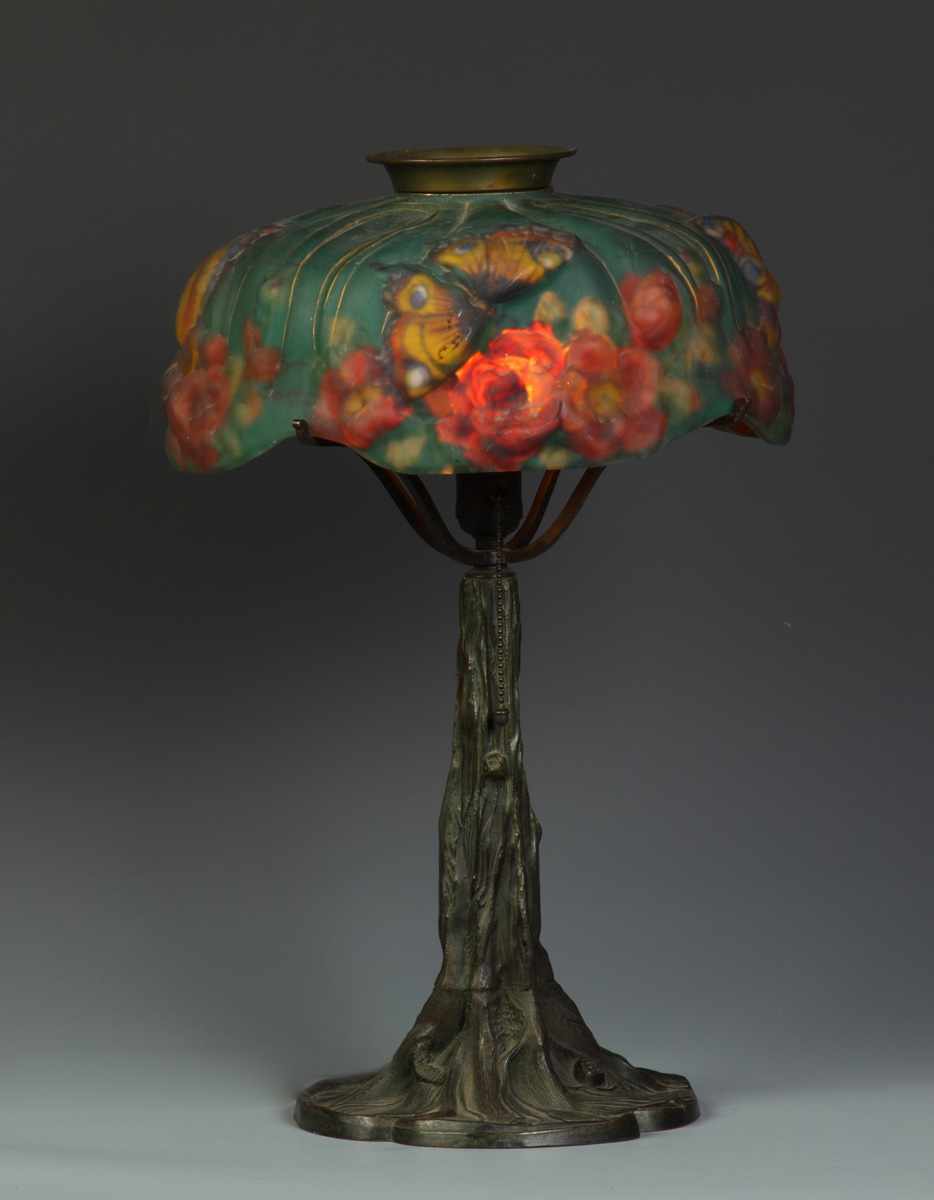 Appraisal: Pairpoint Puffy Lamp w Butterfly Rose Pairpoint Puffy Lamp w