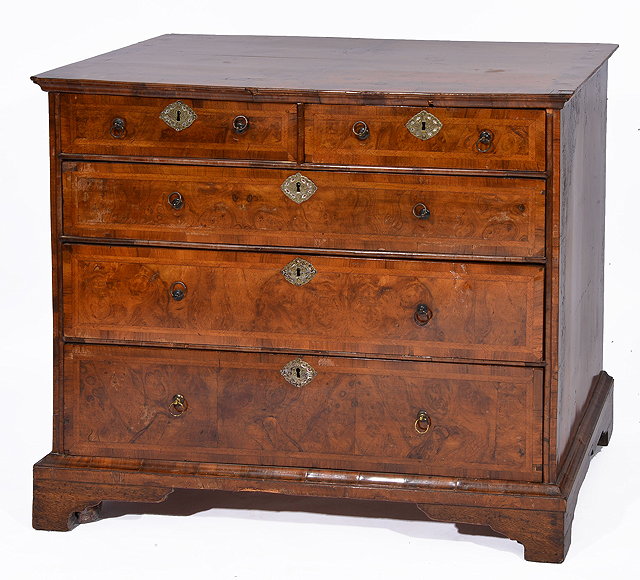 Appraisal: AN TH CENTURY WALNUT VENEERED STRAIGHT FRONT CHEST of two