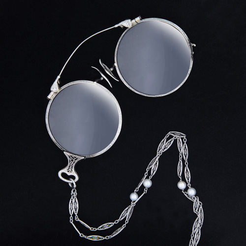 Appraisal: ART DECO Lorgnette in k white gold with chain in