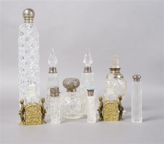 Appraisal: A Group of English Cut Glass and Sterling Silver Perfume