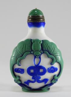 Appraisal: Chinese White Blue Green Peking Glass Snuff Bottle CHINA TH