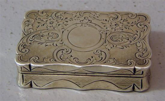 Appraisal: Victorian silver snuff box with gilt interior with engraved scrolling