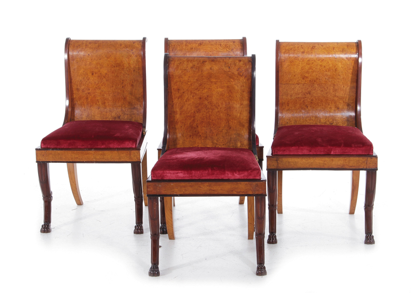 Appraisal: Neoclassical bronze-mounted burl and mahogany side chairs French or Russian