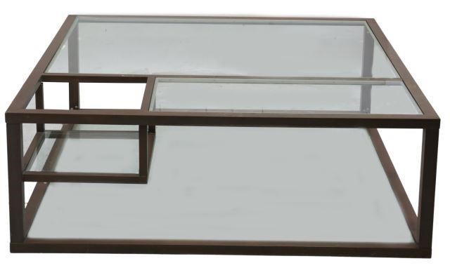 Appraisal: Italian modern glass-top coffee table c s brass frame three