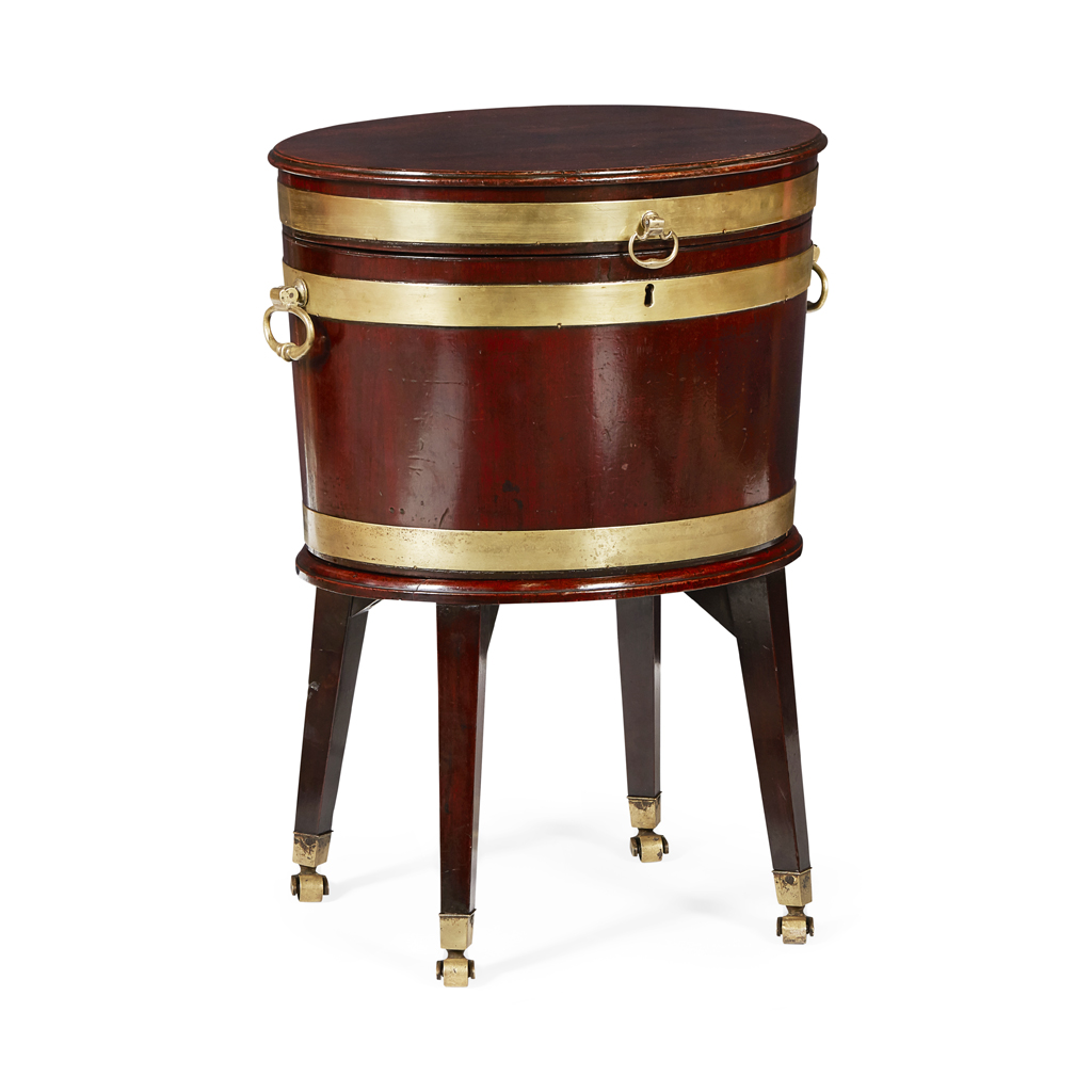 Appraisal: LATE GEORGE III MAHOGANY BRASS BANDED OVAL WINE COOLER LATE