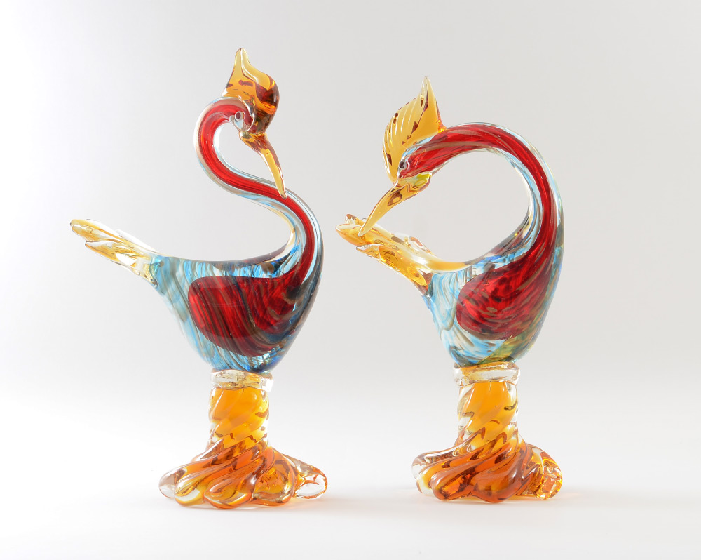 Appraisal: PAIR SEGUSO MURANO GLASS SWANS Polychrome glass swans original ''Seguso