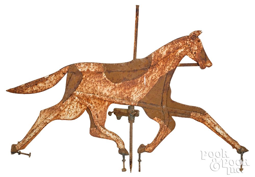 Appraisal: Virginia painted sheet iron horse weathervane Massive Virginia painted sheet