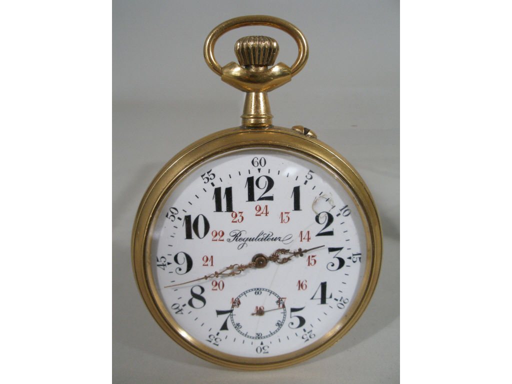 Appraisal: Antique Gold Swiss Pocket Watch diameter porcelain dial with Regulateur