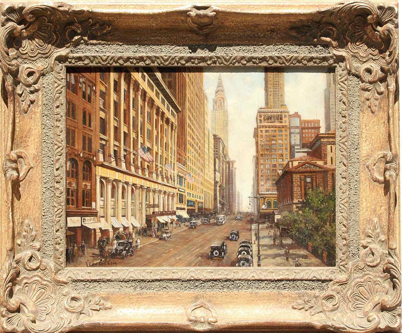 Appraisal: AMERICAN SCHOOLLate th CenturyNew York City street scene Signed lower