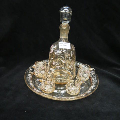 Appraisal: Moser Art Glass Liquor Set decanter four handled cordials and