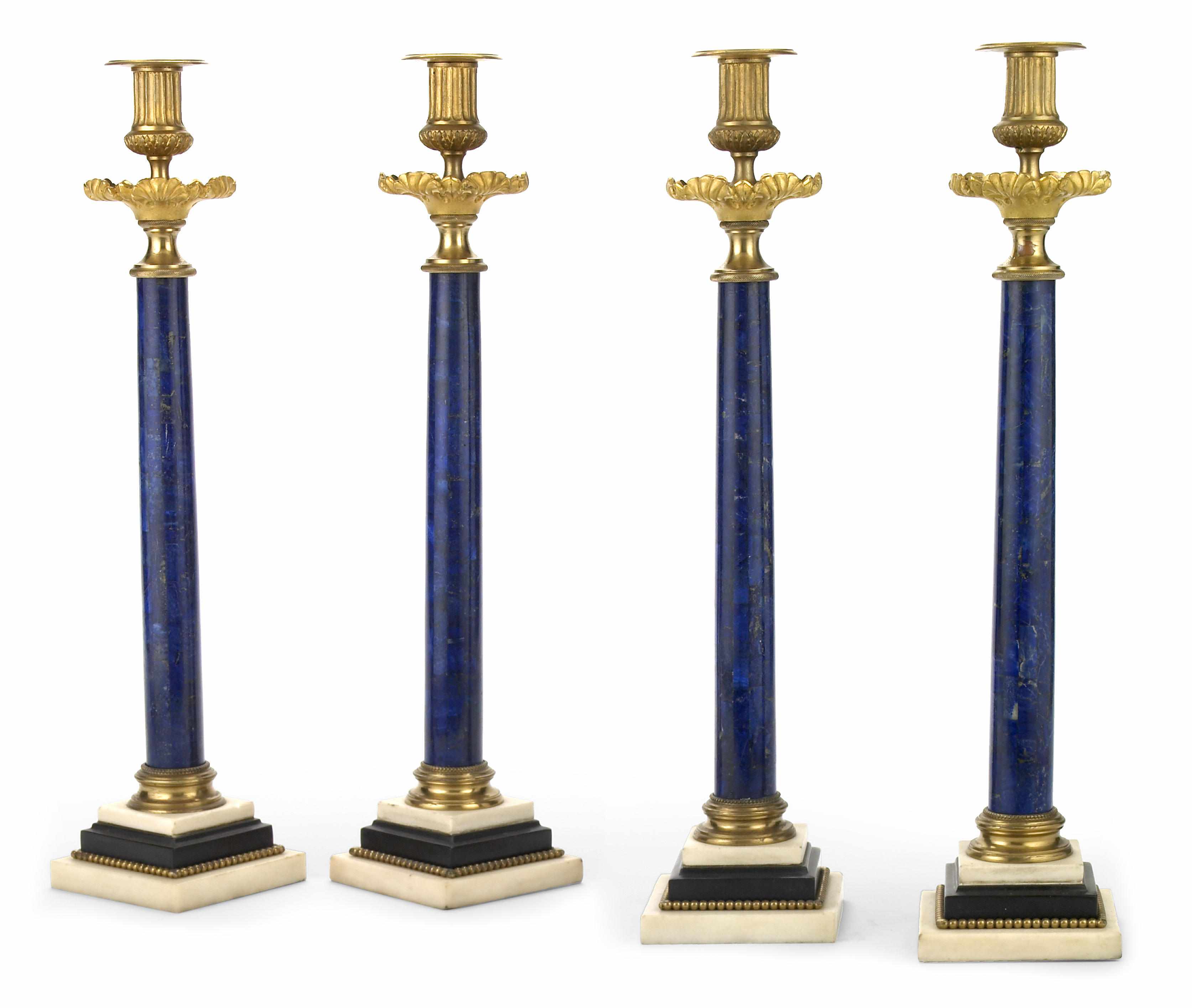 Appraisal: A set of four Neoclassical style gilt bronze mounted lapis