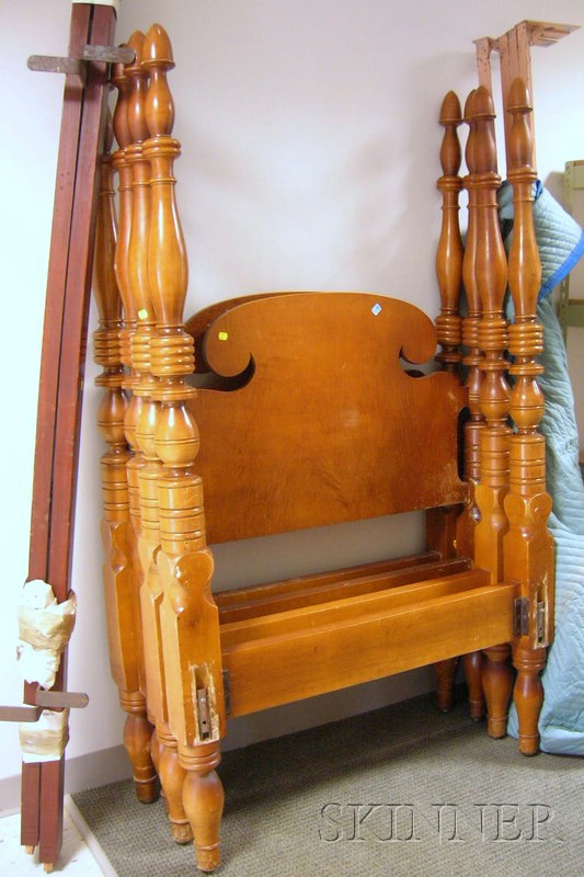 Appraisal: Pair of Federal-style Maple Acorn Finial Tall Post Twin Beds