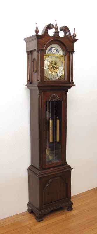 Appraisal: ETHAN ALLAN MOONPHASE GRANDFATHER CLOCK Broken arch pediment with applied