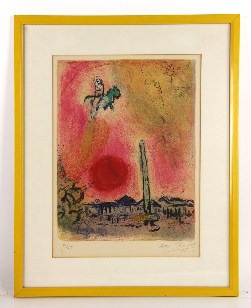 Appraisal: - Chagall Waterway Scene with Boat and Building Lithograph Marc