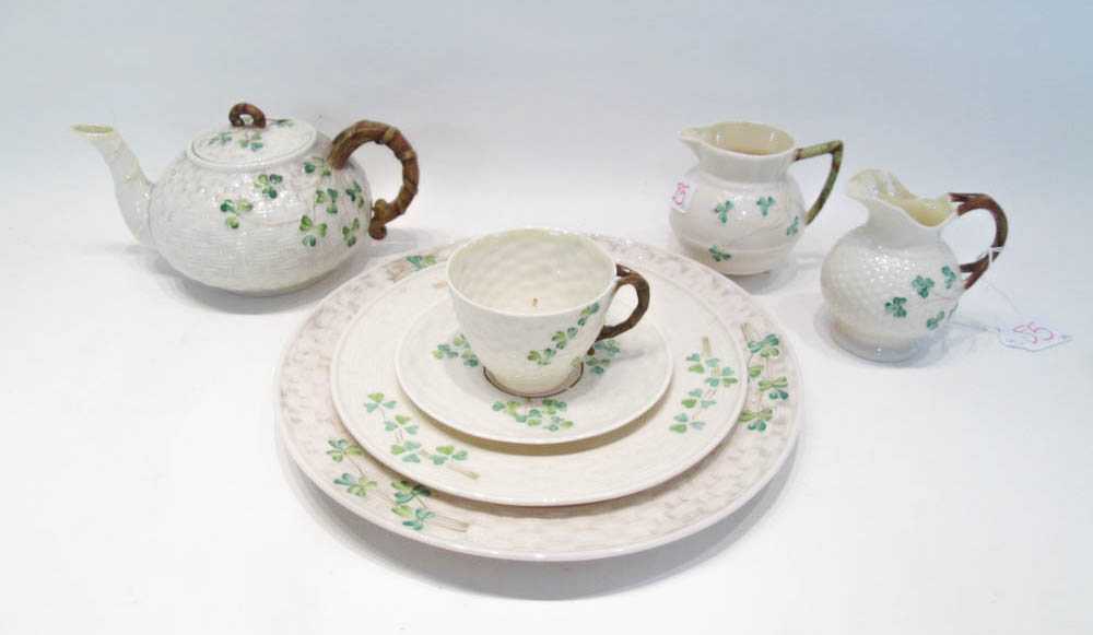 Appraisal: EIGHTY BELLEEK PARIAN PORCELAIN TABLEWARE in a Shamrock pattern all